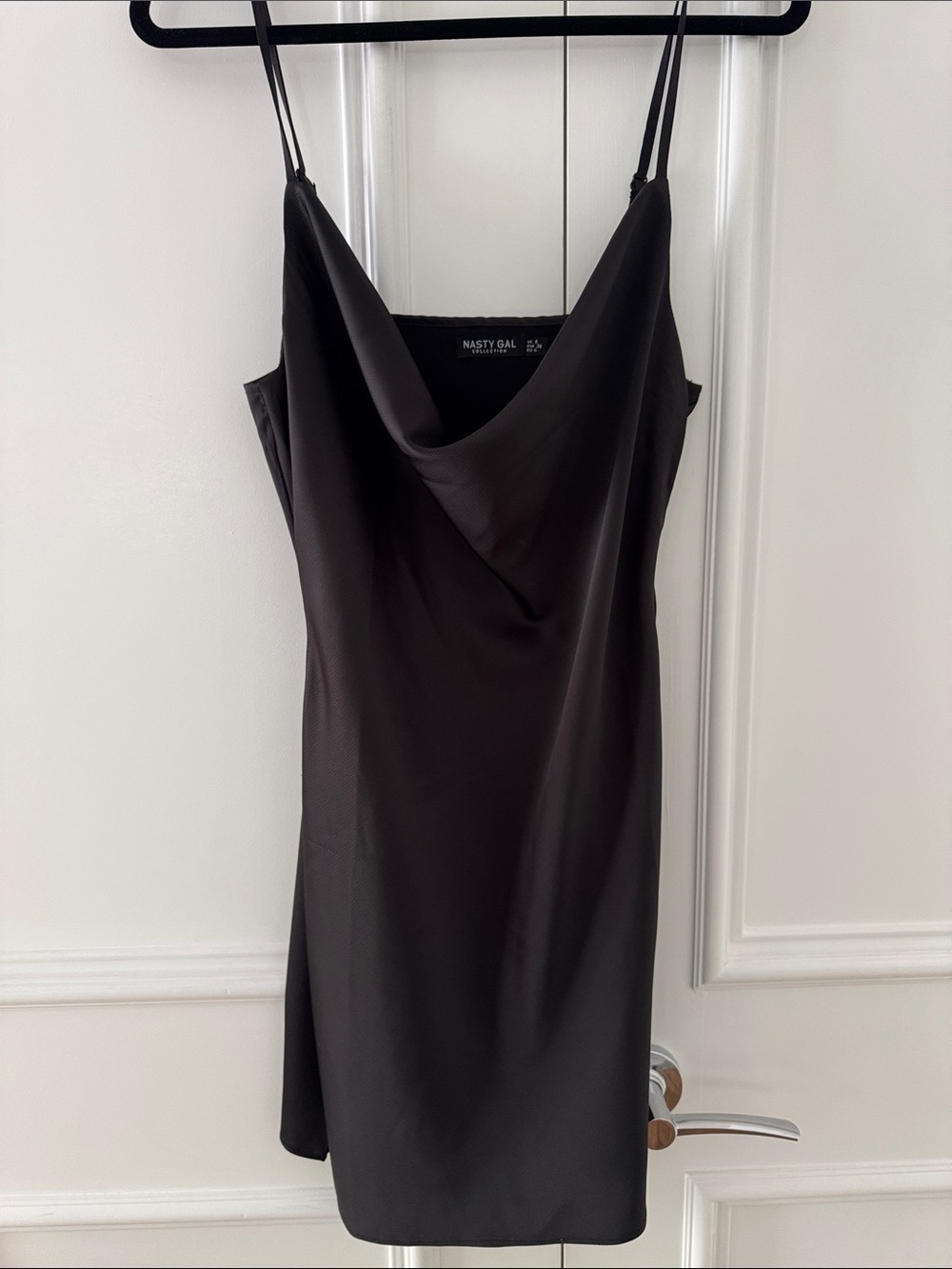Nasty Gal Black Satin Cowl Slip Mini Dress